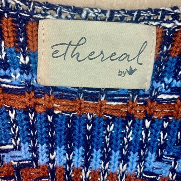 Ethereal by Paper Crane Duster Cardigan Medium Knit Open Sweater Blue Copper - Picture 12 of 16